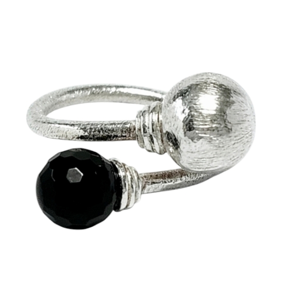 Silver black ONYX wrap Ring 7.5 - Picture 8 of 12